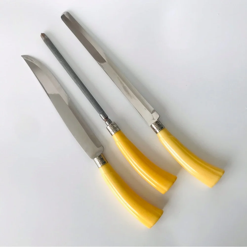Vintage Westall Richardson Butterscotch Yellow Bakelite Carving - 3 PC Set